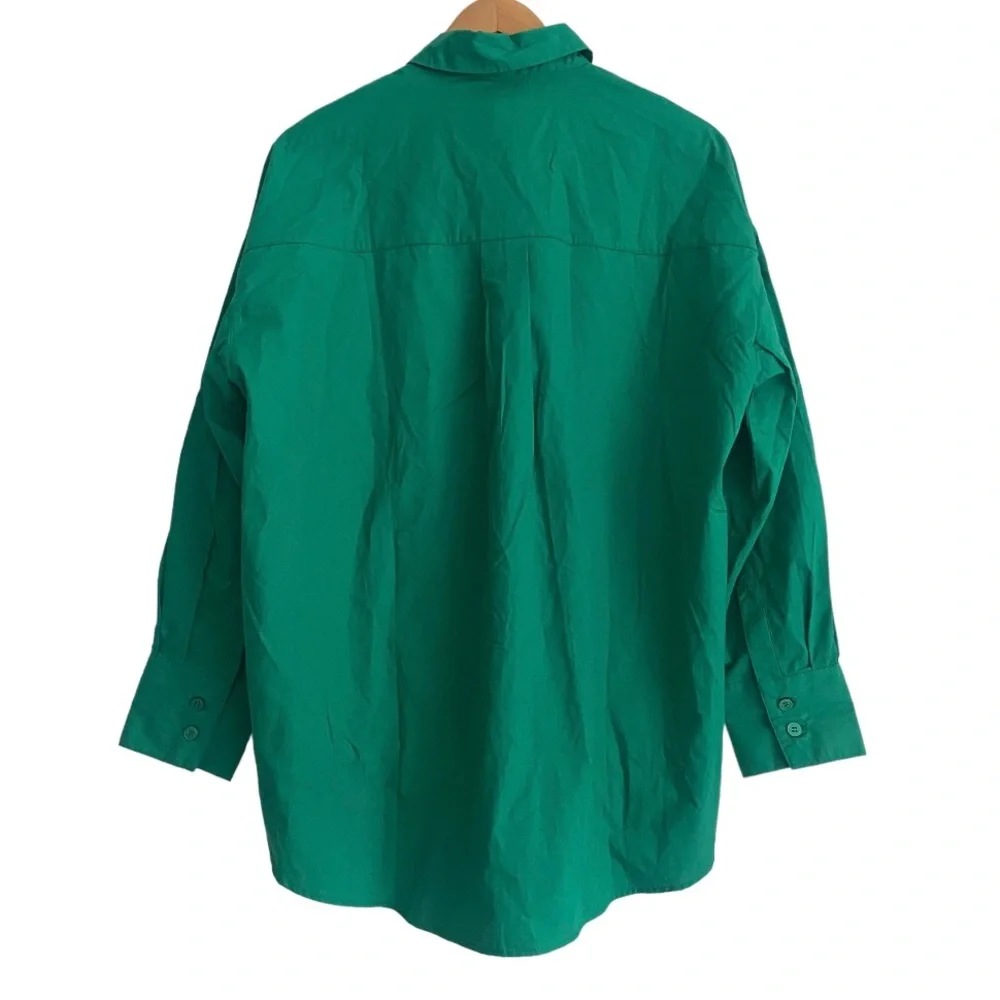 NEW H&M Green Cotton Oversized Dress Shirt Size XS - Picture 3 of 4